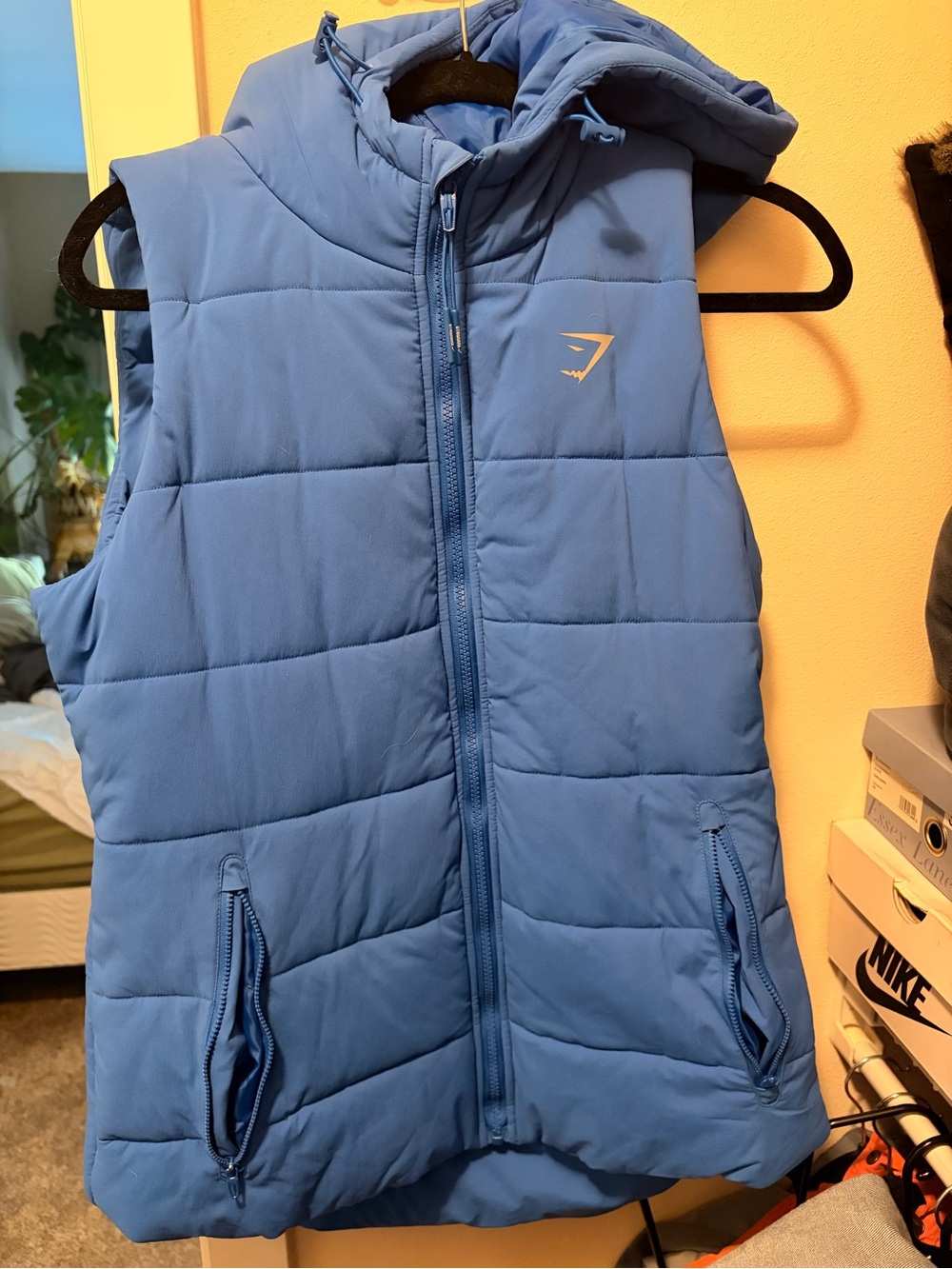 Gymshark Blue Quilted Hooded Puffer Vest